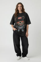 Vintage Acid Wash OSOZY Cartoon Bear Streetwear Tee