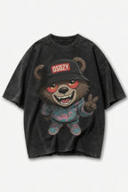 Vintage Acid Wash OSOZY Cartoon Bear Streetwear Tee